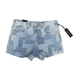 Blank NYC Shorts NWT The Barrow Shorts Patchwork Denim Blue Size 25